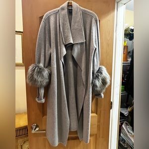 MAGASCHONI Faux Fur 100% Cashmere Cascading Open Cardigan Coat NWOT